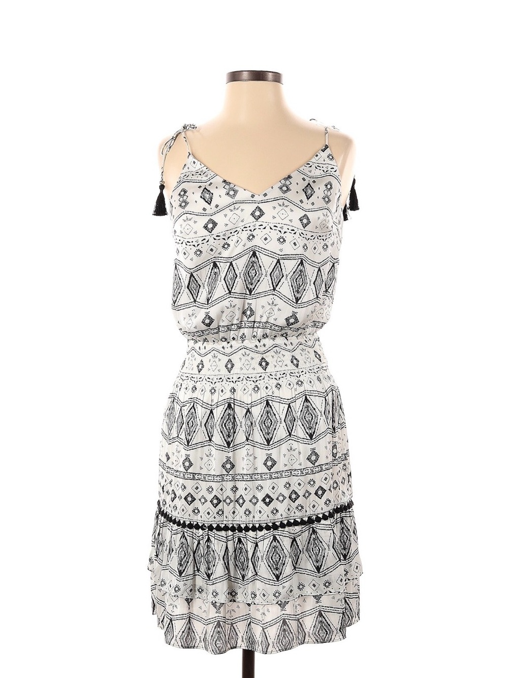 White House Black Market Black & White Printed Tie-Shoulder Mini Dress